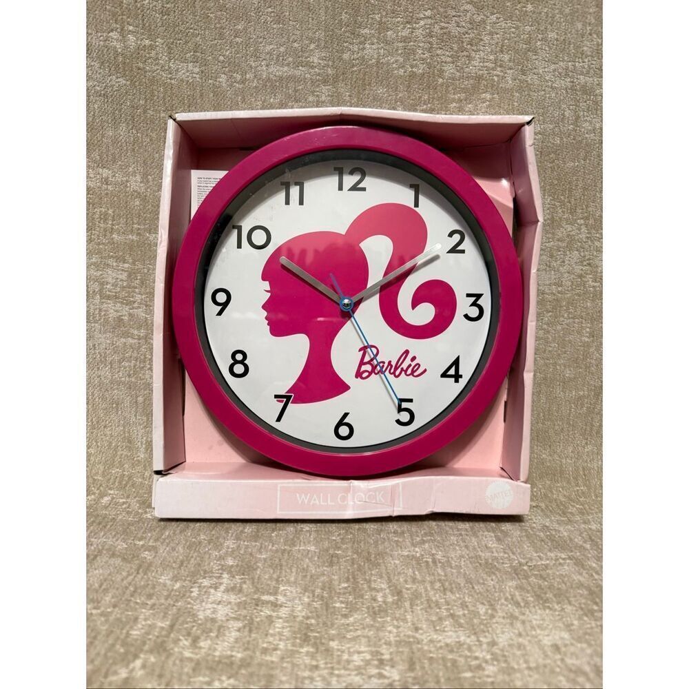 NWT Accutime Mattel Girls Barbie Silhouette Logo Analogue Wall Clock Pink OS